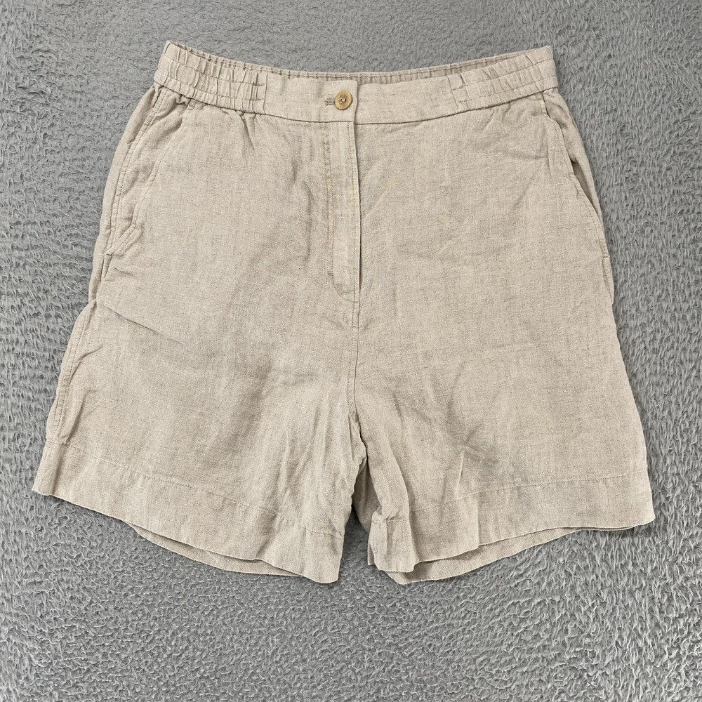 COS Linen Shorts Womens Medium Beige Elastic Waist 7 Inch Chino Casual Summer